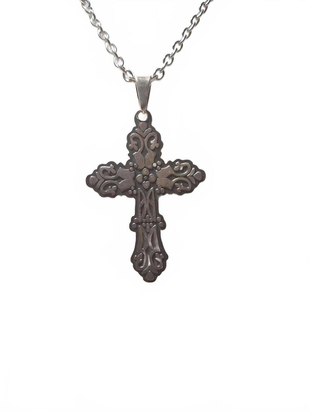 Taxco cross pendant in sterling silver artisan crafted 22 inch chain